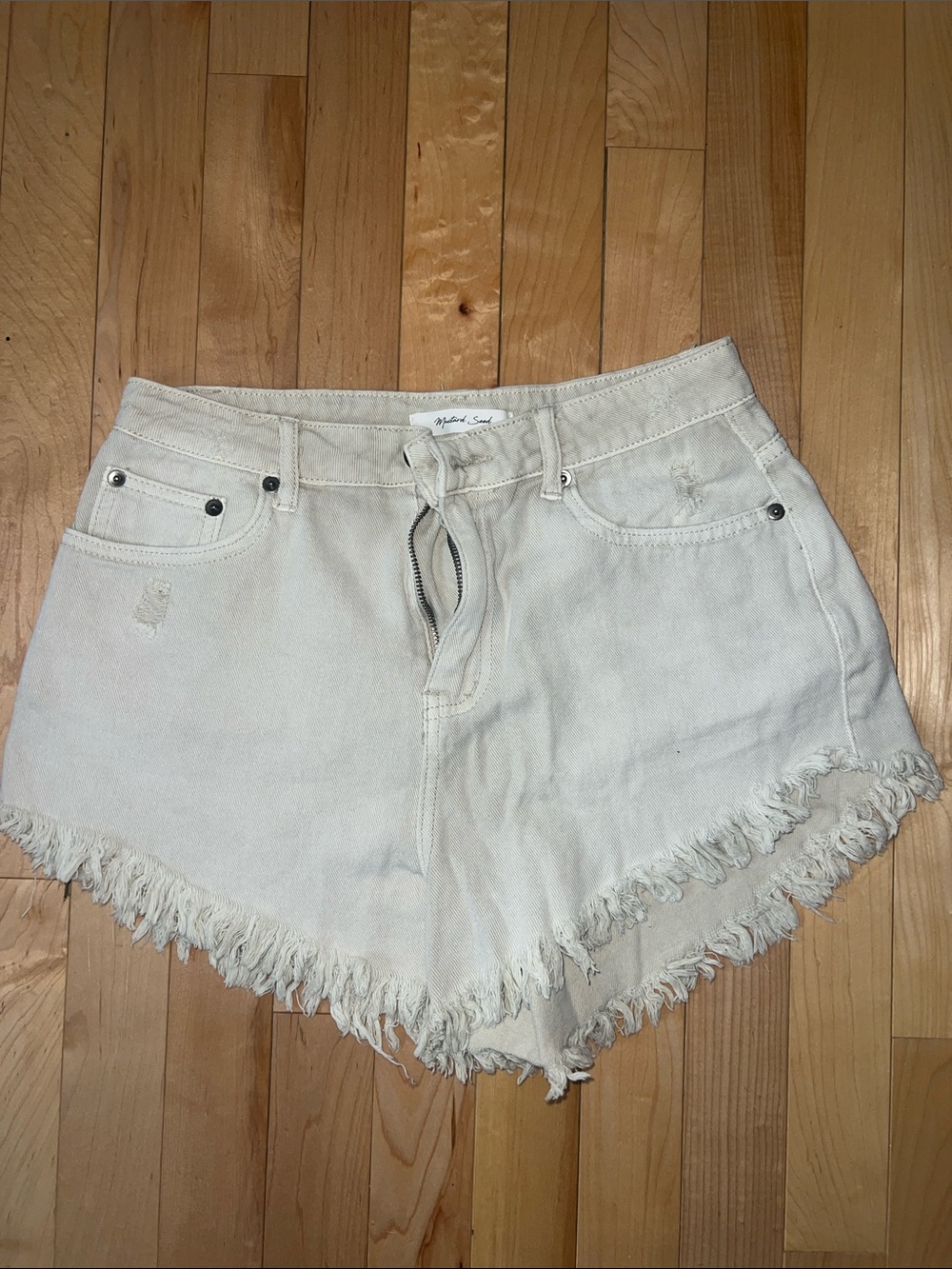 High-Rise Cream Frayed Hem Women’s Shorts